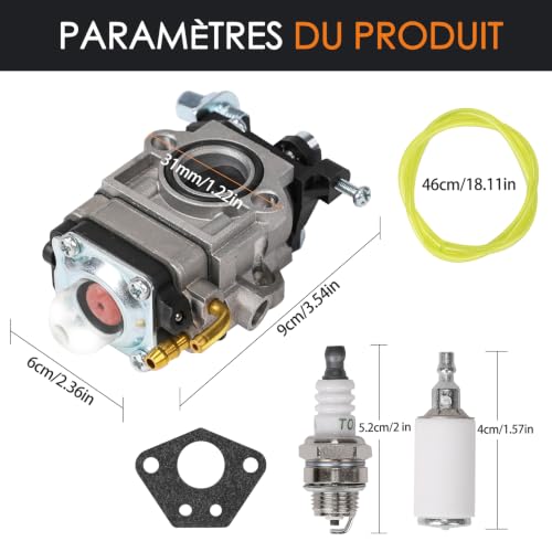 Carburetor for 52cc 49cc 43cc Brushcutter, Complete Accessory Kit Included, Fits a Wide Variety of Lawn Mowers, Brushcutters and Chain Saws