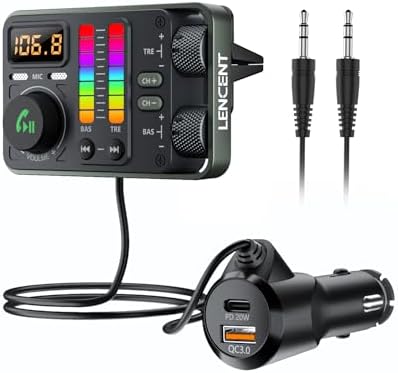 LENCENT Bluetooth Car FM Transmitter, Hi-Fi Treble Bass