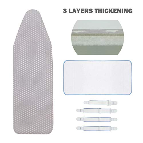 Ironing Board Cover and Pad Thick Standard Size 15" x 54",Elastic Edges and 4 Adjustable Fasteners Make Cotton Ironing Board Padded Cover Surface Smoother,1 Large Protective Scorch Mesh Cloth(Gray) - Thumbnail 6
