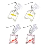 Moca 2 Pairs Funny Goldfish Earrings,Water Bag Shape Dangle Hook Earrings Charm Jewelry Gift Earrings for Women Girls(One Red& One Yellow)