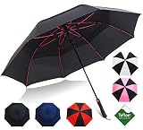 Golf Umbrella by Repel with Triple Layered Reinforced Fiberglass Ribs Adorned in Red Paint, 60" Vented Double Canopy with Teflon Coating, Auto Open (Black)