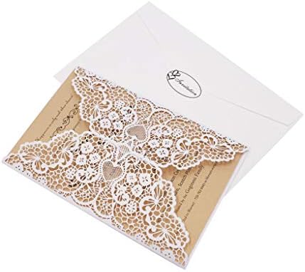 超話題新作 結婚式 内側カード B07g6yv2hy 新作製品 世界最高品質人気 スポーツ アウトドア 招待状 誕生日パーティー レーザーカット 正規品送料無料 激安超特価 文房具 オフィス用品 ジュエリー 封筒 Fomtor ホワイト レーザーカット招待状キット ベビーシャワー