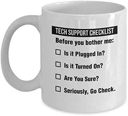 SLobyy Funny Tech Support Checklist Helpdesk Hotline Coffee & Tea Gift Mug Gifts for Men & Women Technical Support Engineer Computer Geek or Nerd and Help Desk 11oz