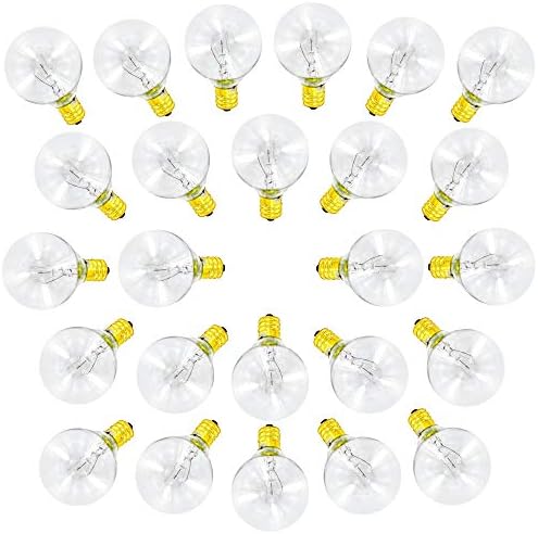 25 Pack of G40 Globe Light Bulbs for String Lights - Fits E12 and C7 Sockets - 5 Watt Replacement Clear Glass Bulbs