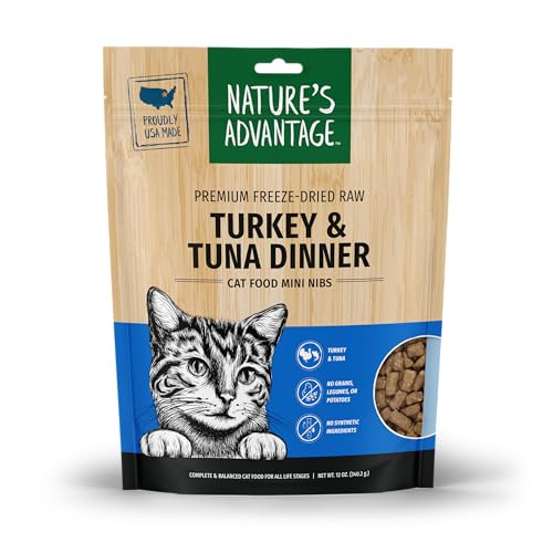 NATURE’S ADVANTAGE FREEZE-DRIED RAW TURKEY & TUNA DINNER CAT FOOD MINI NIBS, 12 OZ | GRAIN FREE, HIGH PROTEIN NUTRITION