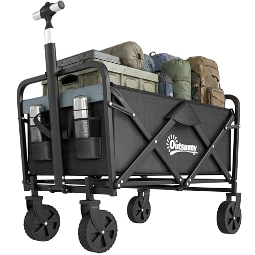 Carro Plegable con Ruedas Grandes Carro Playa Plegable con 4 Ruedas Longitud y Ángulo del Mango Ajustables Tela Oxford Resistente Capacidad 70 L Carga 80 kg para Compra Campaña Negro