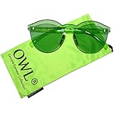 Steampunk Retro Gothic Vintage Colored Metal Round Circle Frame Sunglasses Colored Lens OWL (Transparent_Colorful_Green, PC Lens)