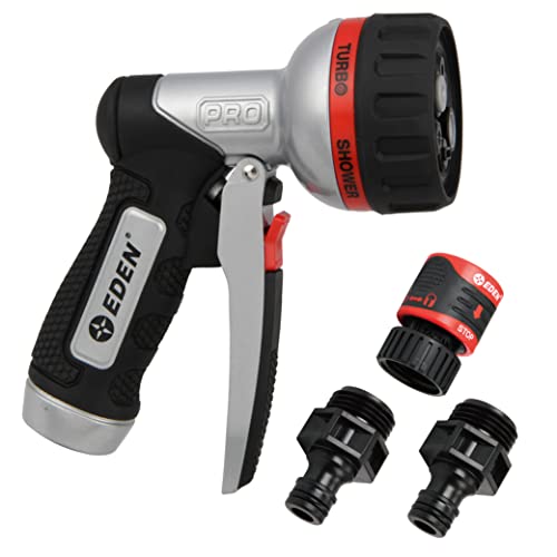 Eden 94833 Pro Metal 6-Pattern Front Trigger Garden W/Quick Connect Starter Set, HIGH Pressure Spray Nozzle for Hose