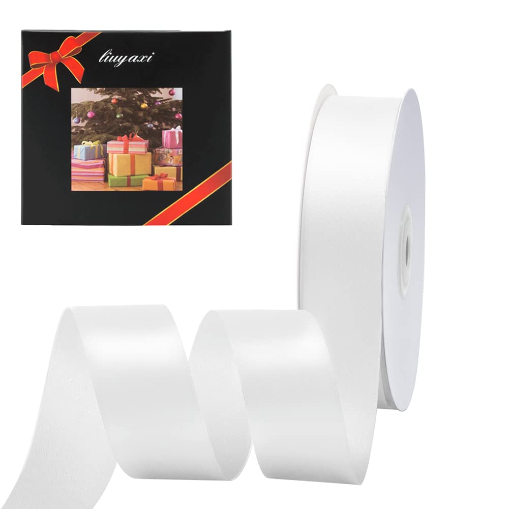 Photo 1 of Solid Color Double Faced White Satin Ribbon 1" X 50 Yards, Ribbons Perfect for Crafts, Wedding Decor, Bow Making, Sewing, Gift Package Wrapping and More