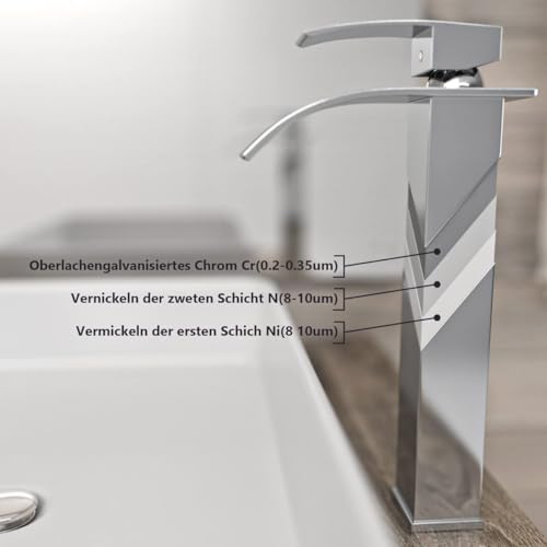 Kadelg High Bathroom Basin Tap, Modern Bathroom Basin Mixer, Hot and Cold Water Undersink Tap, Comes with 3/8 Inch Hose 60 cm Long