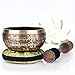 Tibetan Singing Bowl Set- Easy to Play with Dual-End Striker & Cushion- Creates Beautiful Sound for Healing, Stress Relief, Meditation & Relaxation- Peace Pattern- Light Brown Bowl- Yoga singing bowls