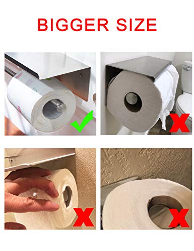 YUMORE Toilet Paper Holder, SUS 304 Stainless Steel Modern Double Roll Tissue Holder with Phone Shelf, Rustproof and Bathroom Washroom Tissue Roll Holder with Stuff Shelf, Brushed Finish