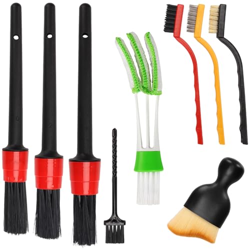 Photo 1 of Auto Car Detailing Brush Set Car Interior Cleaning Kit Includes 3 Boar Hair Detail Brush,3 Wire Brush, 3 Air Vent Brush for Cleaning Car Interior Exterior, Dashboard Engines Leather Wheel