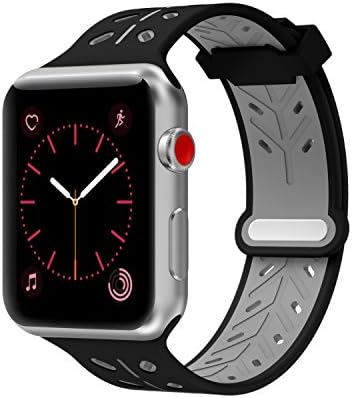 Yearscase New Style 42MM Soft Silicone Sport Strap Replacement Wristband Bracelet for Apple Watch Series 1 / 2 / 3, Nike+, Sport, Edition (Black / Gray)