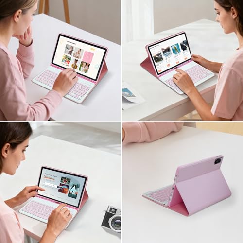 KTOITION Keyboard Case for Xiaomi Redmi Pad 2 / Redmi Pad SE 11 Inch 2023 | Detachable Magnetic Bluetooth Keyboard with Spanish Ñ, Case with Pen Holder, for Xiaomi Redmi Pad 2 11 Inch 2025 Pink