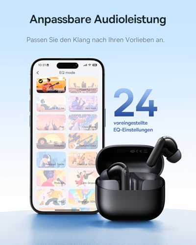 EP10 NC In Ear Kopfhörer Bluetooth Noise Cancelling, Bluetooth Kopfhörer mit -43 dB ANC, Adaptive Geräuschunterdrückung, Earbuds mit 4-Mic KI Klarer Anruf, IP55, 41H Spielzeit, Bluetooth 6.0