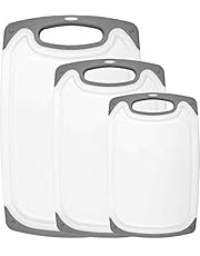 HOMWE Kitchen Cutting Board (3-Piece Set) - Juice Grooves with Easy-Grip Handles, Non-Porous, Dishwasher Safe - Multiple Sizes (Gray)