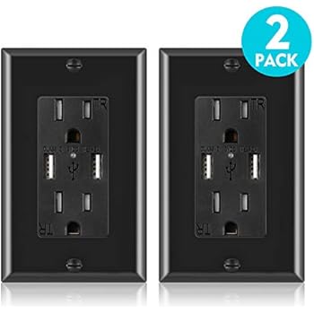 [2 Pack] USB Outlet, USB Charger Wall Outlet Dual High Speed 4.2 Amp USB Ports with Smart Chip,15A/125V TR Tamper Resistant Receptacle Electrical Outlet, Wall Plate Included,UL Listed, Black
