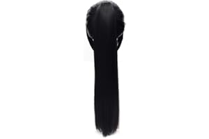Probeauty Girl Stylish Ponytail Black Straight Cosplay Wig Long Black Wig with Bangs for Women Synthetic Wig Anime Cosplay Wig for Halloween Costume Party+Wig Cap