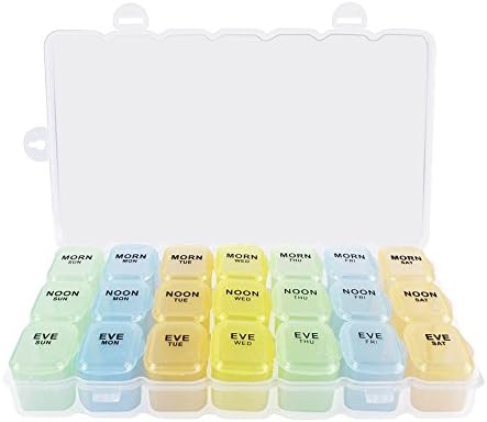 Pill Organizer Box, ABBER Weekly Pill Organizer, Twice-a-Day, 1 Pill Box Medicine Remainder with Snap Lids for Pills, Vitamins Pill Cases Day Night Compartments 7 day–Medicine Dispenser Box. (21* B)