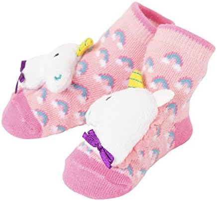 Baby Dumpling C.R. Gibson Unicorn Rattle Sock Booties for Newborns, Infants, and Babies - 1 Pair