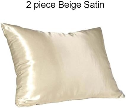 2 Pack Beige Satin Zippered Pillow Protector Standard Size 19" X 25" Promotes Skin and Hair Health