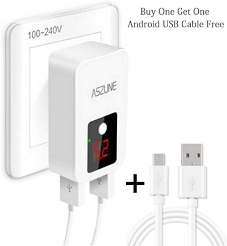 Dual USB Wall Charger Adapter with LCD Display Voltage Current Monitor + USB Cable,cell phone tablet iPad , iPhone 7 6s plus,Samsung Galaxy,LG,Google Piexl Tablet