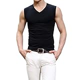 Pishon Men's Sleeveless Tee Shirts Casual V-neck/Crew Neck Fitted Muscle T-Shirt