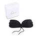 Adhesive Bra, Push Up Strapless Bra with Drawstring Reusable Invisible Silicone Backless Bras for Women, Black, Cup D