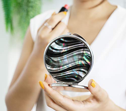 Makeup-Compact-Pocket-Mirror-Mother-of-Pearl-Metal-Round-Double-Sided-Folding-Magnify-Wavy-Zebra-Stripe