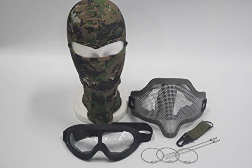 Airsoft Kit [Complete Starter Set] Balaclava Full Coverage (1) + Half Face Mesh Mask (1) + 100% Sealing Goggles (1) + All Purpose Utility MOLLE Hook Clip (1)