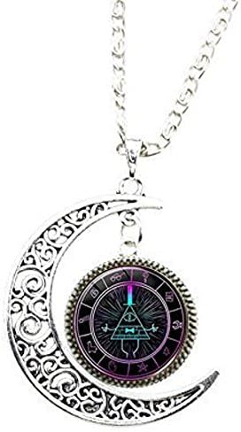 Bill Cipher Wheel Scrabble Pendant，Unique Hand Designed Gravity Falls "Psychadelic" Bill Cipher Inspired Pendant,Moon Necklace Glass Art Picture Gift