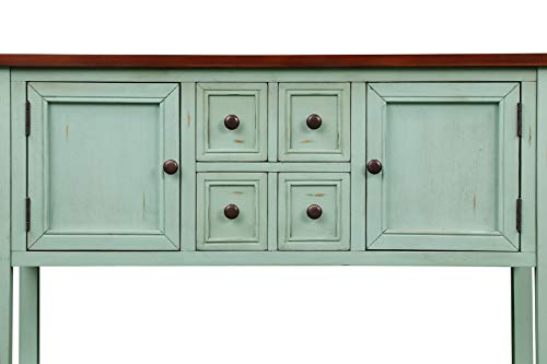 LOKESI Console Table Buffet Sideboard Sofa Table with 4 Storage Drawers Two Cabinets and Bottom Shelf (Antique Blue)