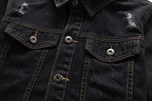 XueYin Men's Denim Jacket Slim Fit Plus Size(Black,XS Size)