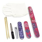9 Pcs Manicure Set Pedicure Tools - Nail Care, Art Kit - For Girls Teens Women Men - Includes Nail Files Emery Boards, Nail Clipper, Cuticle Sticks, Manicure Gloves, Travel Pouch by Perfect Life Ideas