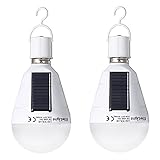 Portable Solar Powered LED Light Bulb Rechargeable Emergency Lamp, E27 720LM 12W for Indoor, Outdoor, Camping, Storm, Flood, Hurricane,White/2Pack