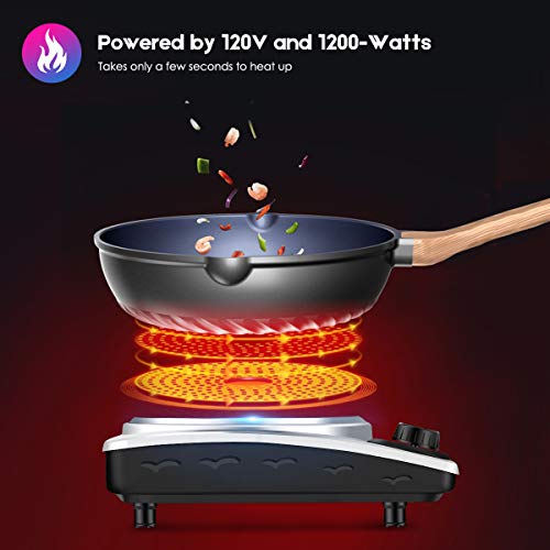 CUKOR Portable Electric Stove, 1200W Infrared Single Burner Heat-up In Seconds, 7.1 Inch Ceramic Single Hot Plate Cooktop for Dorm Office Home Camp, Compatible w/All Cookware