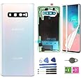 Galaxy S10 Plus Back Glass Cover Replacement Housing Door (Waterproof) with Camera Lens and Frame +Tape Parts for Samsung Galaxy S10 Plus S10+ SM-G975U/W/F/DS + Tools (Prism White)