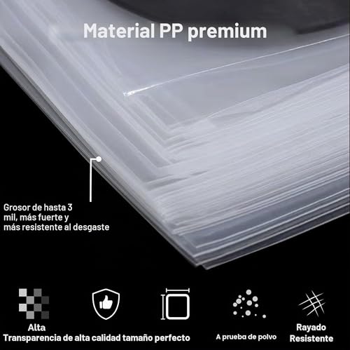 GPXIIZ LP Vinyl Sleeves Exterior 12 Inches, 50 x Transparent Vinyl Disc Protector Cover, Durable High Density Polypropylene, LP 33 RPM Vinyl Sleeves for 1-2 LPs