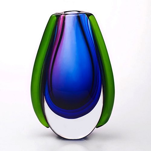 Luxury Lane Hand Blown Multicolor Sommerso Oval Art Glass Vase 10" tall