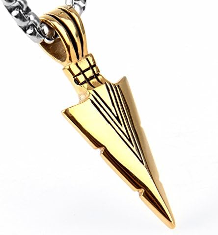 COPAUL Jewelry Men Stainless Steel Arrowhead Arrow Pendant Necklace Gold