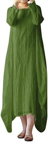 Zegeey Women Summer Autumn Fashion Unique Women Casual Crew Neck Loose Casual Solid Baggy Boho Long Dress