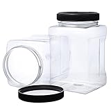 48 Oz Plastic Storage Jars with Lids Pack of 3 - Large Clear Empty 48 Oz Containers - Square Food Grade Air Tight with Easy Grip Handles - BPA Free Multi Purpose Jar