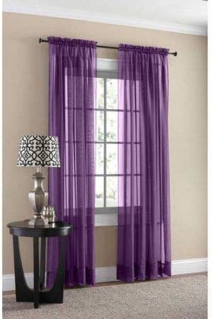 2-Piece Sheer Voile Curtain Panel Solid Window Treatment 84" Long New-Purple