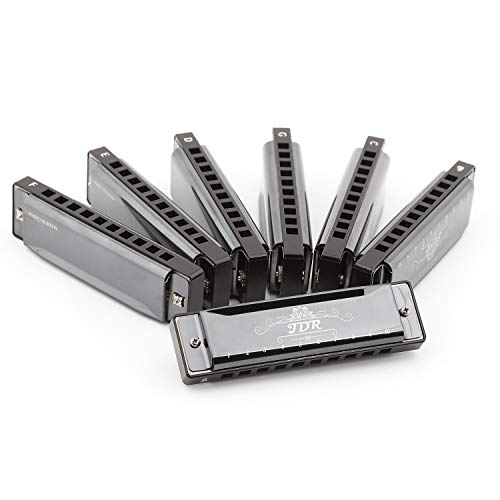 JDR Blues Harmonica Set (7 Piece Set with EVA Protective Case) ，10 Hole Harmonica Key of C, D, E, F, G, A&B, Suitable for Any Occasion, Like Blues, Folk, Jazz and Pop