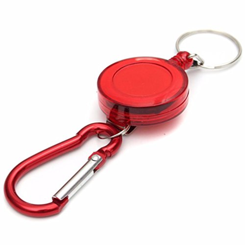 Dartphew Toys,1PCS Fashion Retractable Key Chain Badge Reel - Recoil Carabiner ID Ski Pass Holder (Black Blue Purple Red) (Red) - Thumbnail 2