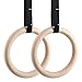 Femor Gym Rings, Wood Gymnastic Rings 1100lbs with 15ft Adjustable Straps, Heavy Duty Gym Equipment for Cross-Training Workout, Strength Training, Gymnastics, Fitness, Pull Ups and Dips (Set of 2)