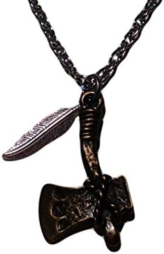 Striking Tomahawk and Feather Two Toned Charm Necklace