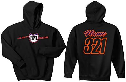 Just Ride Motocross Number Plate Custom Personalized Hoodie Sweat Shirt KTM (XXL, ORANGE/BLUE-BLACK #'S)