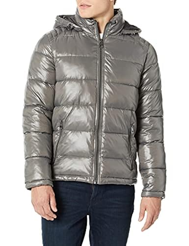 GUESS Men's Mid Weight Puffer Jacket, smoke, Small in Oman Whizz